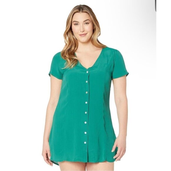 RVCA Short Sleeve Button Front Mini Dress Size S Kelly Green Y2K Preppy Twee - Picture 1 of 10